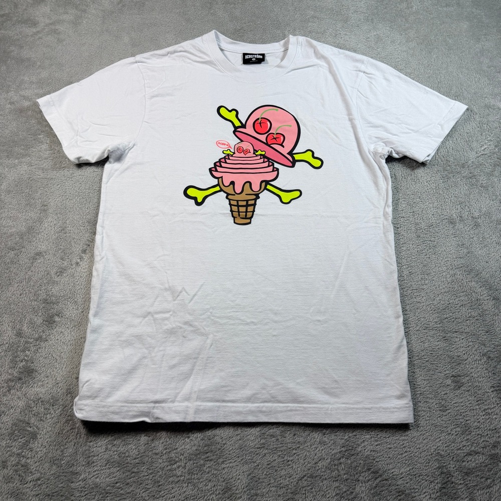 Icecream Graphic Tee Men Medium White Cone and Bones Short Sleeve